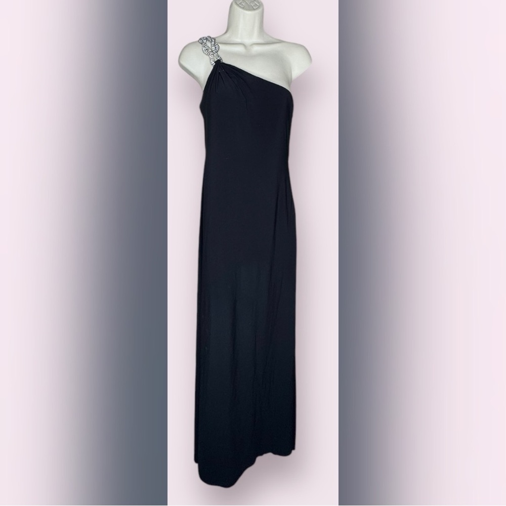 NW Nightway Women's Black One-shoulder Gem Gown Dress Size 4